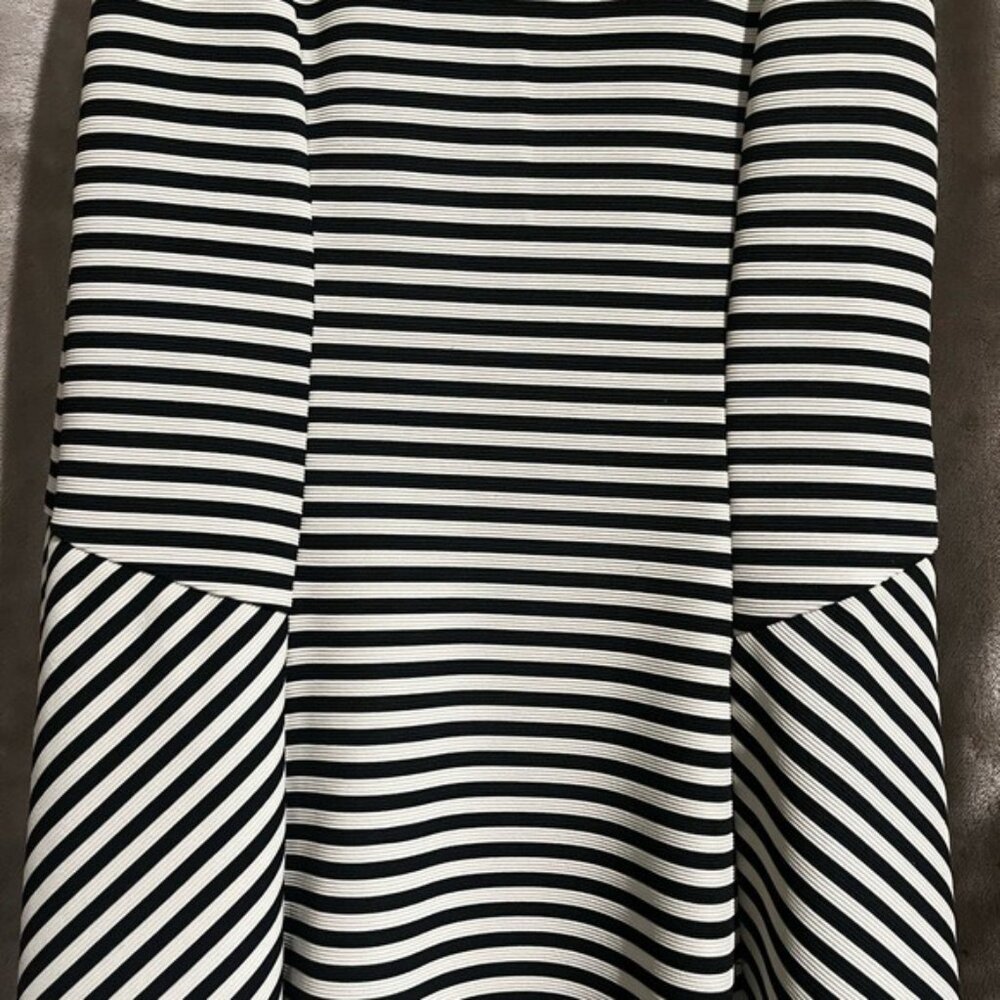 Beige by ECI Black White Striped Sleeveless Fit Flare Horizontal Diagonal Dress - Picture 11 of 12